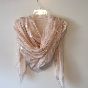 Pale Pink/Peach & Gold Sheer Wrap Scarf Shawl